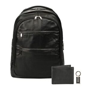 velez water resistant leather backpack + wallet with matching key fob gift set