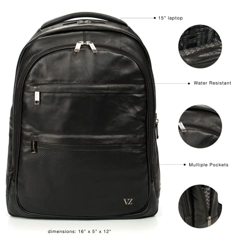 VELEZ Water Resistant Leather Backpack + Wallet with Matching Key Fob Gift Set