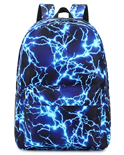 RBYGPL Backpack for Boys Elementary Bookbags Durable Lightweight Teenager Student School Bags Travel Waterproof Starry Lightning (1-Blue Lightning)