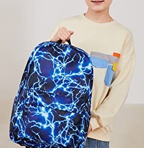 RBYGPL Backpack for Boys Elementary Bookbags Durable Lightweight Teenager Student School Bags Travel Waterproof Starry Lightning (1-Blue Lightning)