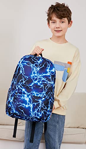 RBYGPL Backpack for Boys Elementary Bookbags Durable Lightweight Teenager Student School Bags Travel Waterproof Starry Lightning (1-Blue Lightning)