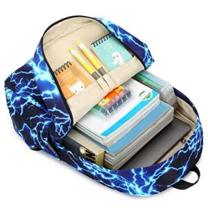 RBYGPL Backpack for Boys Elementary Bookbags Durable Lightweight Teenager Student School Bags Travel Waterproof Starry Lightning (1-Blue Lightning)