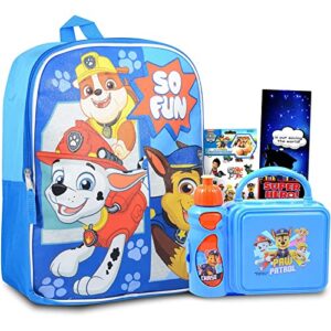nick shop paw patrol school backpack with lunch box for kids, boys ~ 5 pc bundle with 16″ paw patrol school bag, water bottle, stickers and more school supplies