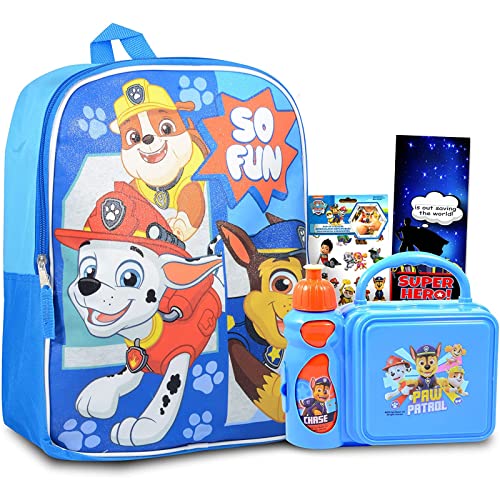 Nick Shop Paw Patrol School Backpack With Lunch Box For Kids, Boys ~ 5 Pc Bundle With 16" Paw Patrol School Bag, Water Bottle, Stickers and More School Supplies