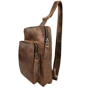 leather nomad, sling bag handmade from full grain leather – trendy, fashionable backpack, men and women’s accessory, stylish :: bourbon brown