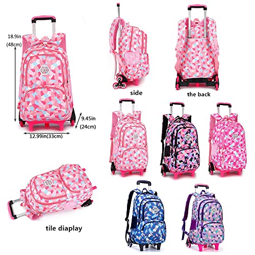 Girls Rolling Backpack Kids Backpack with wheels for Middle school Trolley Luggage