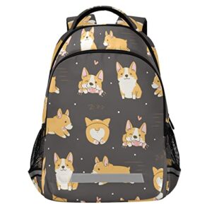 corgi cute dogs school backpack for boys girls portable wide shoulder strap backpack lightweight travel bag college casual daypack with reflective strip