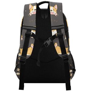 Corgi Cute Dogs School Backpack for Boys Girls Portable Wide shoulder strap Backpack Lightweight Travel Bag College Casual Daypack with Reflective Strip