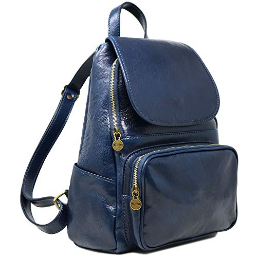 Floto Livorno Full Grain Leather Backpack Knapsack (Navy Blue)