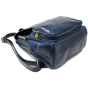 Floto Livorno Full Grain Leather Backpack Knapsack (Navy Blue)