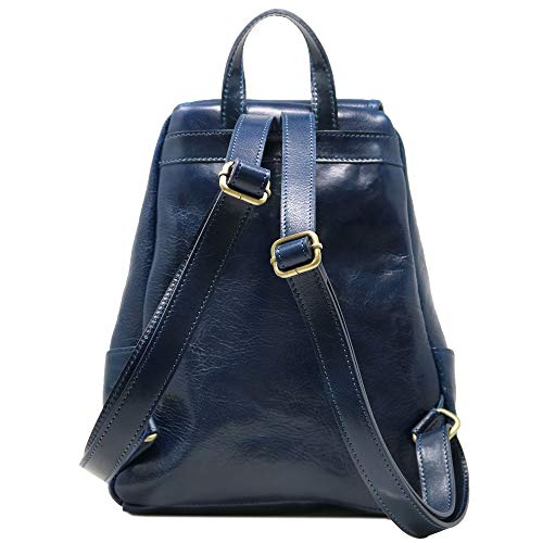 Floto Livorno Full Grain Leather Backpack Knapsack (Navy Blue)