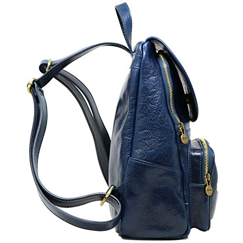 Floto Livorno Full Grain Leather Backpack Knapsack (Navy Blue)