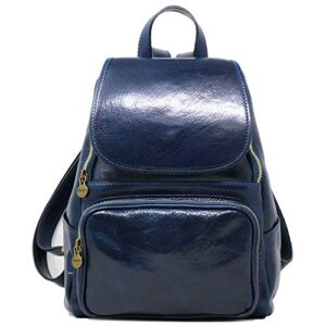 Floto Livorno Full Grain Leather Backpack Knapsack (Navy Blue)