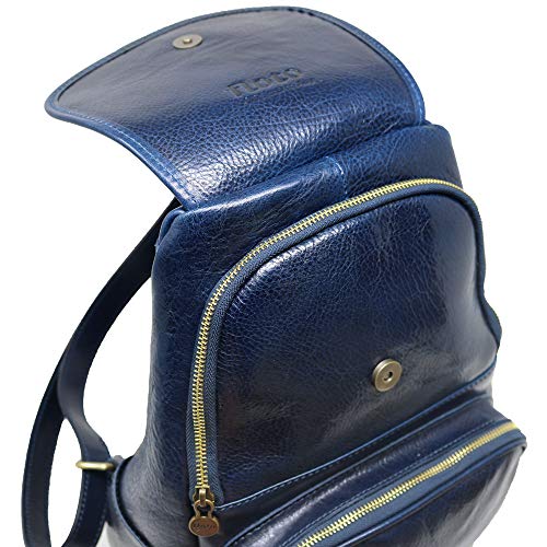 Floto Livorno Full Grain Leather Backpack Knapsack (Navy Blue)