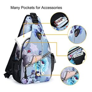 MOSISO Mini Sling Backpack,Small Hiking Daypack Pattern Travel Outdoor Sports Bag, Ink-wash Painting