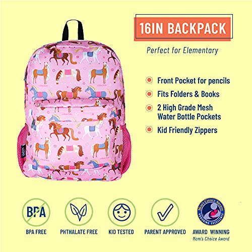 Wildkin 16-Inch Kids Backpack for Boys & Girls, Perfect for Elementary School Backpack, Features Padded Back & Adjustable Strap, Ideal Size for School & Travel Backpacks (Horses)