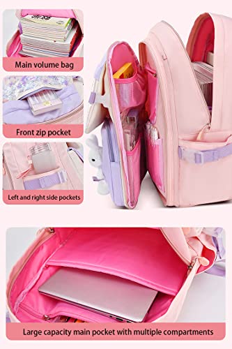 Rcuyyl Cute Bunny Backpack,Kawaii Backpack for School Girls Large Capacity Waterproof Bookbag Casual Bookbag Outdoor Daypack