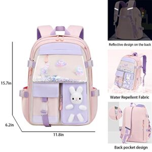 Rcuyyl Cute Bunny Backpack,Kawaii Backpack for School Girls Large Capacity Waterproof Bookbag Casual Bookbag Outdoor Daypack