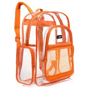 mgear 17-inch clear backpack with orange trim, transparent outdoor pvc school bag