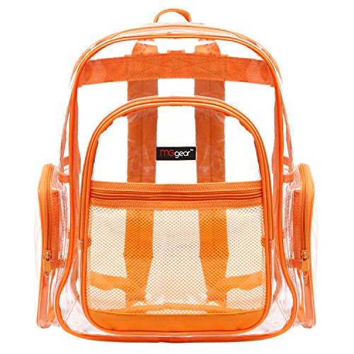 MGear 17-Inch Clear Backpack with Orange Trim, Transparent Outdoor PVC School Bag