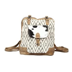 myra bag amber upcycled canvas & cowhide backpack s-1332