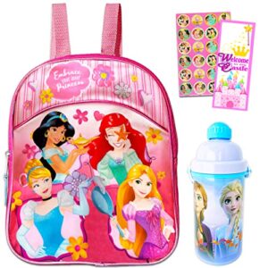 disney princess mini backpack for girls ~ princess preschool supplies bundle with 11″ disney princess mini school bag for toddlers with water bottle, stickers, and more (princess bag)