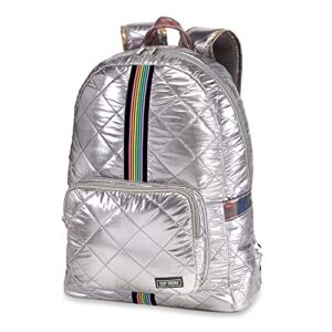top trenz school or camp backpack or daypack (gunmetal puffer w/ rainbow track strap)