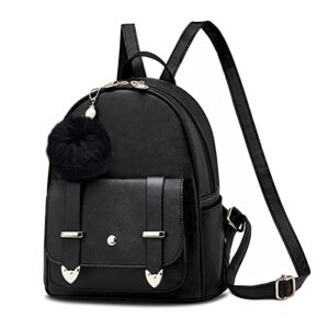 girls cute mini backpack purse fashion school bags pu leather casual backpack for teens women black