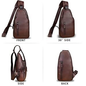 Genuine Leather Sling Bag Crossbody Purse Handmade Hiking Daypack Motorcycle Bag Retro Over the Shoulder Backpack Chest Bag (Coffee)