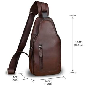 Genuine Leather Sling Bag Crossbody Purse Handmade Hiking Daypack Motorcycle Bag Retro Over the Shoulder Backpack Chest Bag (Coffee)