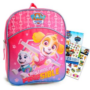 paw patrol backpack for girls ~ 2 pc bundle with premium 11″ skye paw patrol mini school bag for toddlers with stickers and tattoos (paw patrol school supplies)
