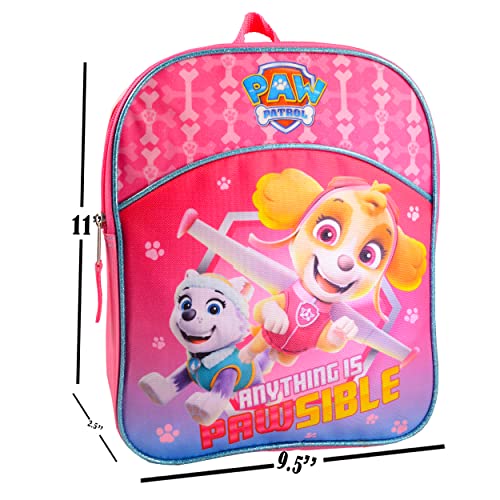 Paw Patrol Backpack for Girls ~ 2 Pc Bundle With Premium 11" Skye Paw Patrol Mini School Bag for Toddlers with Stickers and Tattoos (Paw Patrol School Supplies)