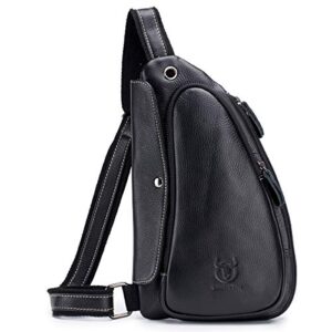 bullcaptain anti-theft sling bag travel crossbody backpack genuine leather slim multipurpose outdoor chest bag xb-125 (black)