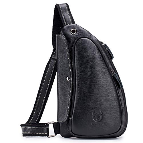 BULLCAPTAIN Anti-theft Sling Bag Travel Crossbody Backpack Genuine Leather Slim Multipurpose Outdoor Chest Bag XB-125 (Black)