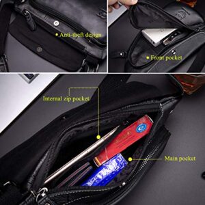 BULLCAPTAIN Anti-theft Sling Bag Travel Crossbody Backpack Genuine Leather Slim Multipurpose Outdoor Chest Bag XB-125 (Black)