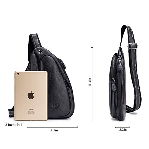 BULLCAPTAIN Anti-theft Sling Bag Travel Crossbody Backpack Genuine Leather Slim Multipurpose Outdoor Chest Bag XB-125 (Black)