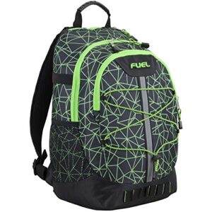 fuel terra sport spacious school backpack with front bungee, black/green one size