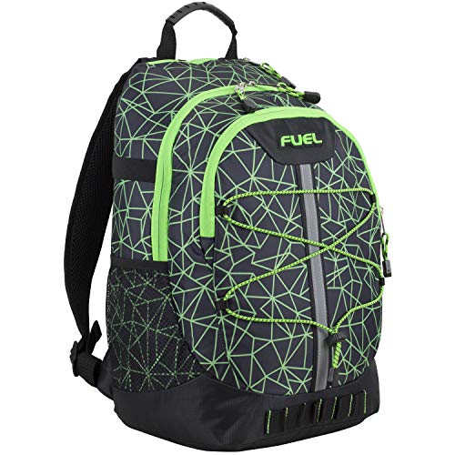 FUEL Terra Sport Spacious School Backpack with Front Bungee, Black/Green One Size