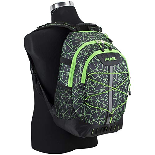 FUEL Terra Sport Spacious School Backpack with Front Bungee, Black/Green One Size