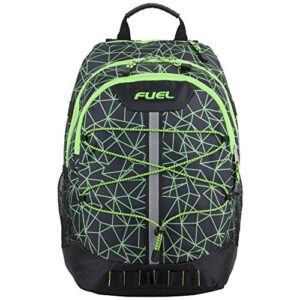 FUEL Terra Sport Spacious School Backpack with Front Bungee, Black/Green One Size