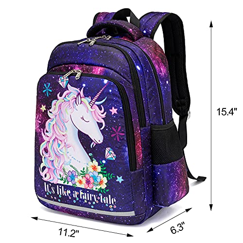 Girls Backpack for Kids Preschool Backpack with Lunch Box for Kindergarten Elementary Students (Galaxy-Purple)