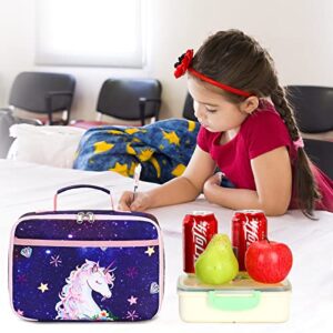 Girls Backpack for Kids Preschool Backpack with Lunch Box for Kindergarten Elementary Students (Galaxy-Purple)