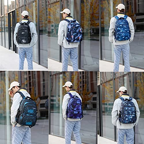 3Pcs Boys Girls Galaxy Print School Backpack Elementary Middle High Students Waterproof Bookbag with Lunch Bag Pencil Case