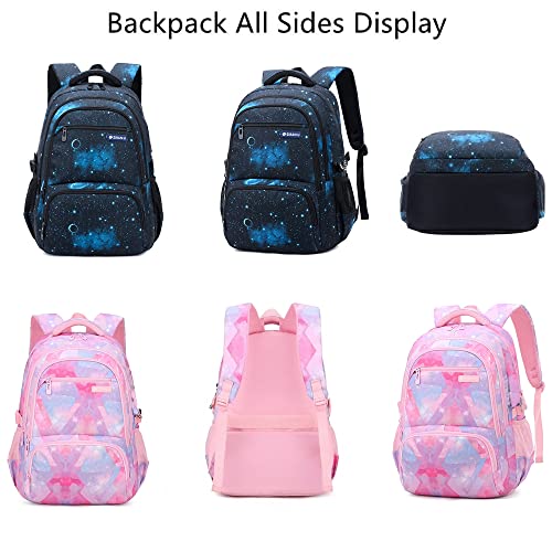 3Pcs Boys Girls Galaxy Print School Backpack Elementary Middle High Students Waterproof Bookbag with Lunch Bag Pencil Case