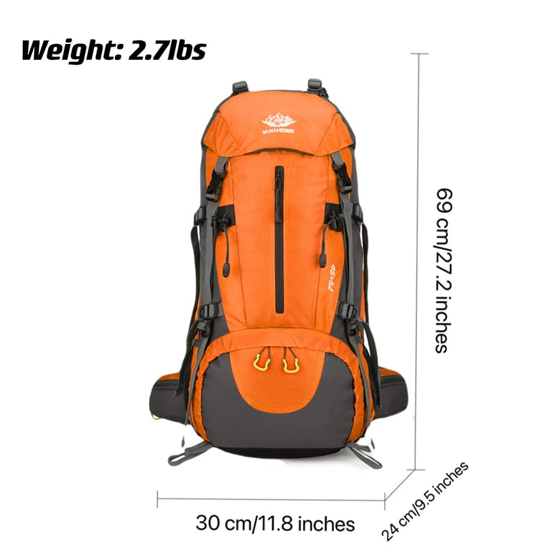 ONIYEA Outdoor Sports Hiking Backpack, 55L Mountaineering Backpack with 50L+5L Rain Cover, High Performance Travel Backpack (Orange)