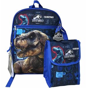deluxe jurassic world 16″ backpack set – lunch bag- keychain & carabiner
