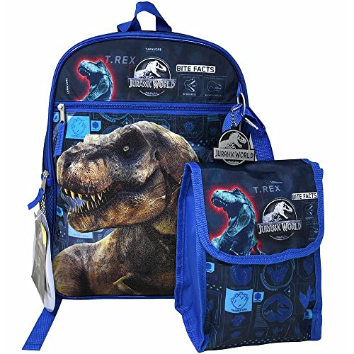 Deluxe Jurassic World 16" Backpack Set - Lunch Bag- Keychain & Carabiner