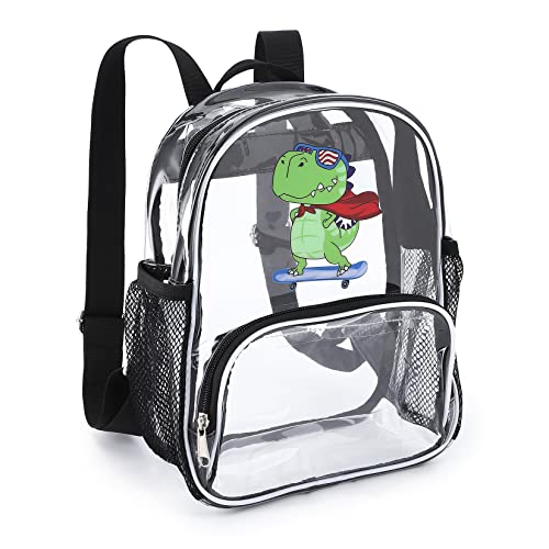 Clearlove Clear Backpack Heavy Duty Kids Backpack with Dinosaur Print Use Piping Design Suitable for Schools,Stadiums, Beaches and Other Living Places(A4 size books are not supported)