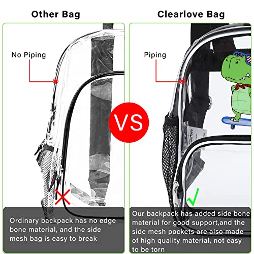 Clearlove Clear Backpack Heavy Duty Kids Backpack with Dinosaur Print Use Piping Design Suitable for Schools,Stadiums, Beaches and Other Living Places(A4 size books are not supported)