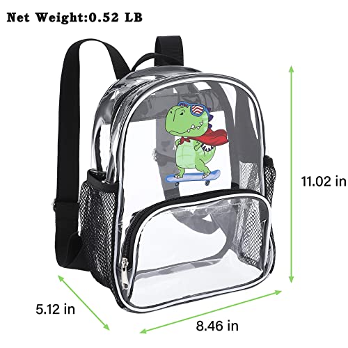 Clearlove Clear Backpack Heavy Duty Kids Backpack with Dinosaur Print Use Piping Design Suitable for Schools,Stadiums, Beaches and Other Living Places(A4 size books are not supported)